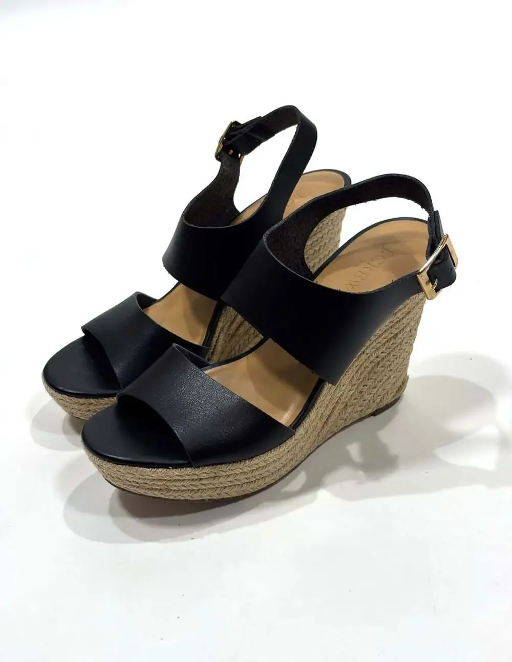 J.Crew Espadrille Wedge Sandals Black Vegan Leather - Size 7.5